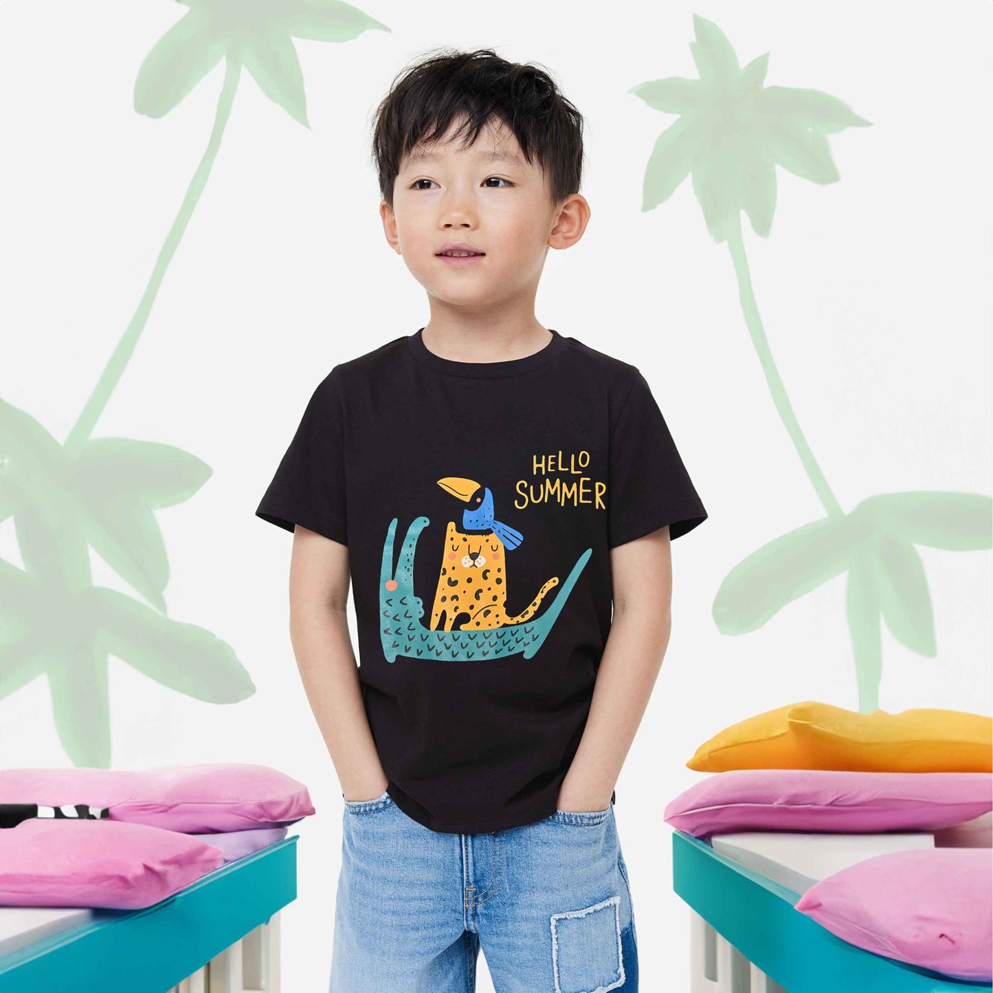 Polo Republica Boy's Hello Summer Printed Tee Shirt Boy's Tee Shirt Polo Republica Black 1-2 Years 