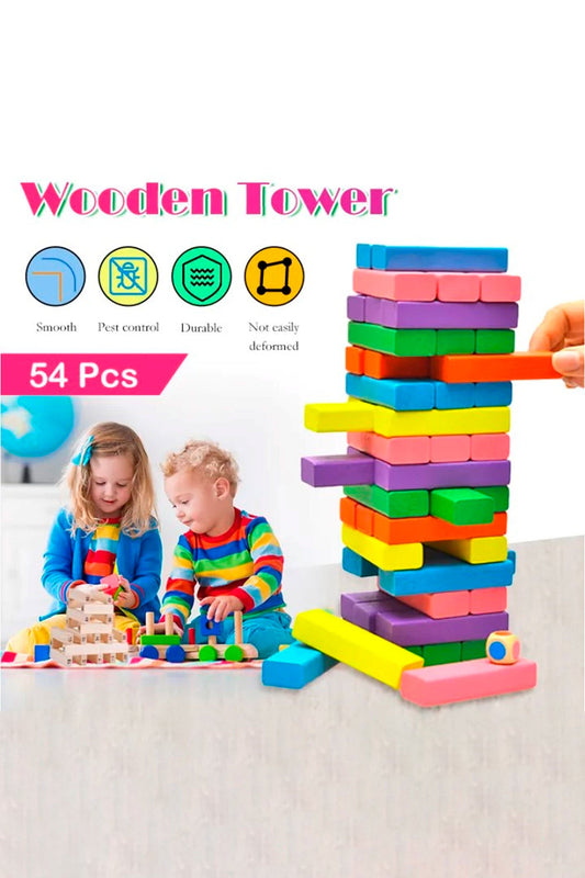 Kid's Wooden Wiss Building Stacking Toy - 54 Pcs