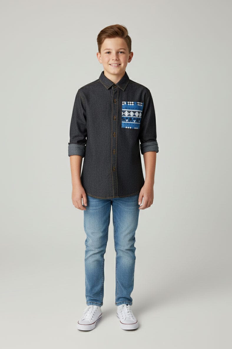 Styles Republic Boy's Geometric Denim Casual Shirt