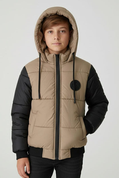Boy's Hooded Contrast Puffer Jacket