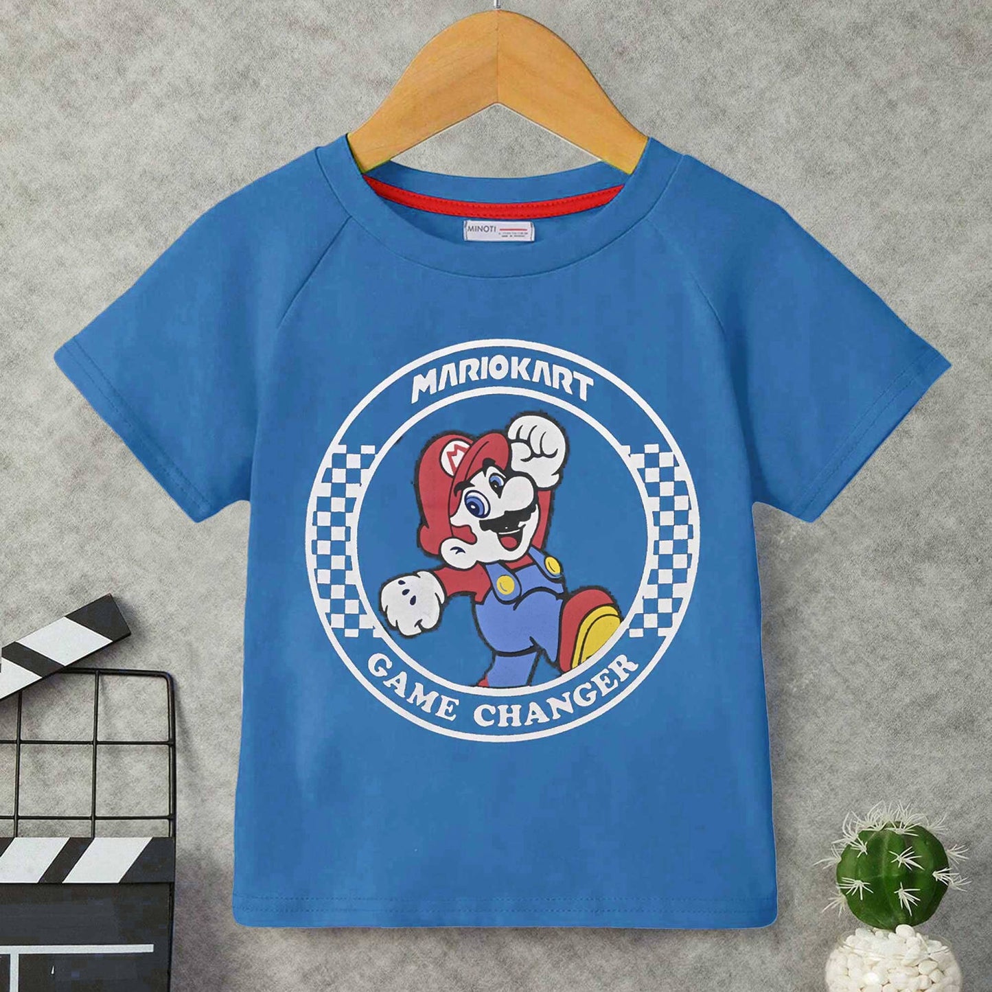 Minoti Kid's Mario Printed Tee Shirt Boy's Tee Shirt SZK Blue 3-6 Months 