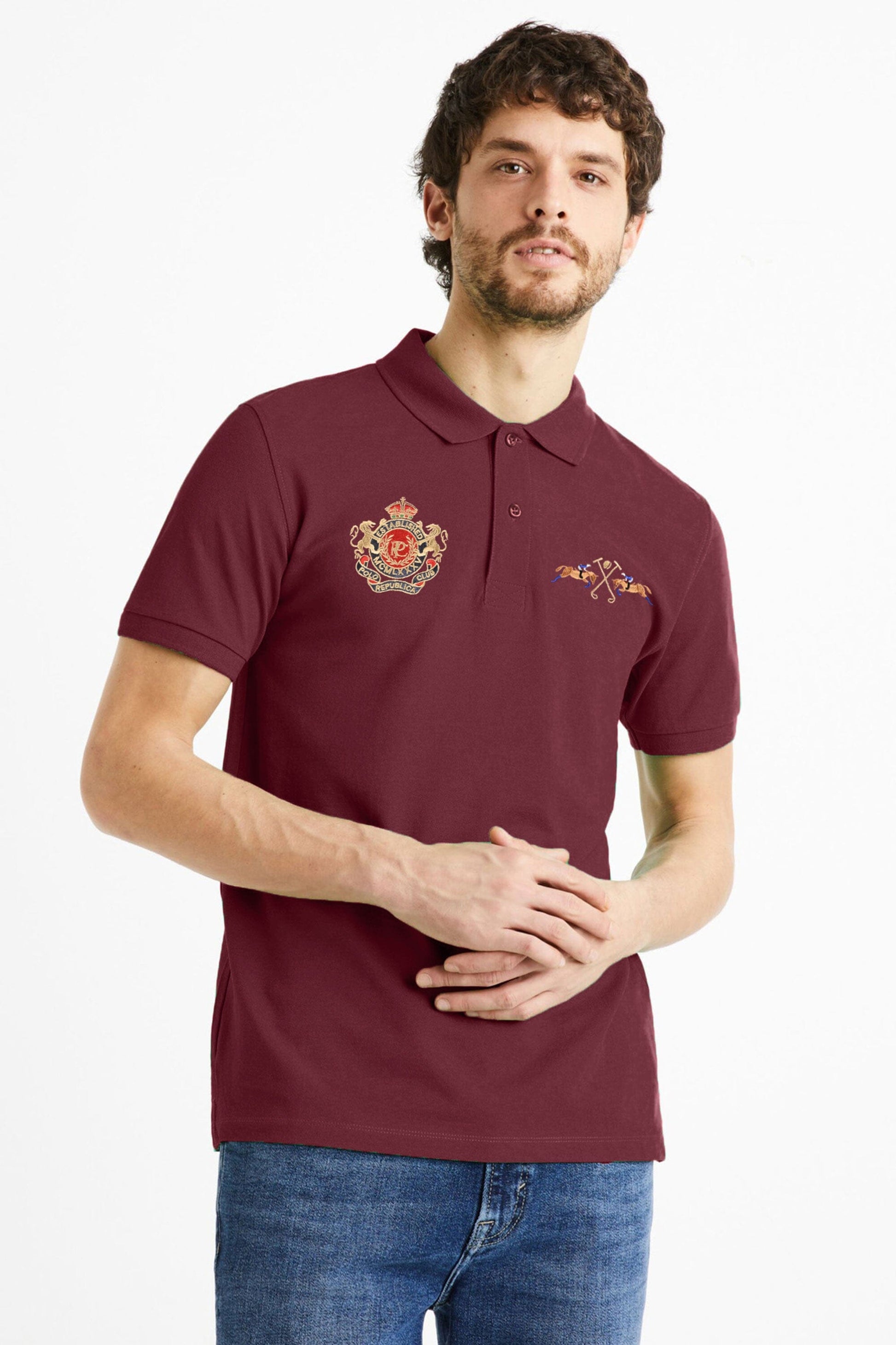 Polo Republica Men's Double Pony & PR Lions Embroidered Short Sleeve Polo Shirt