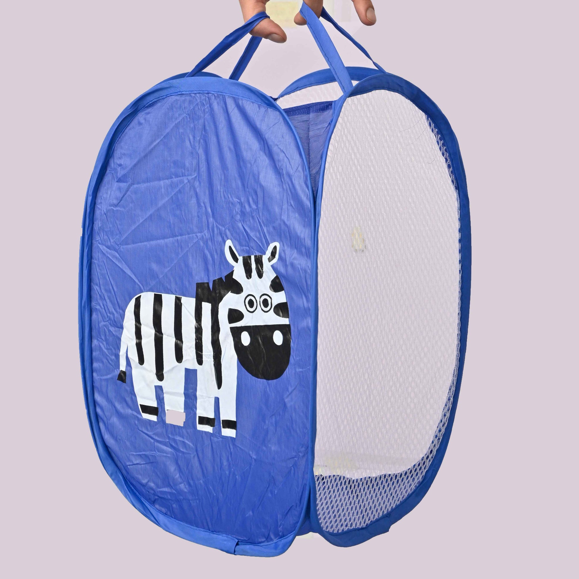 Foldable Net Classic Laundry Basket Drawstring Bag RAM Blue 