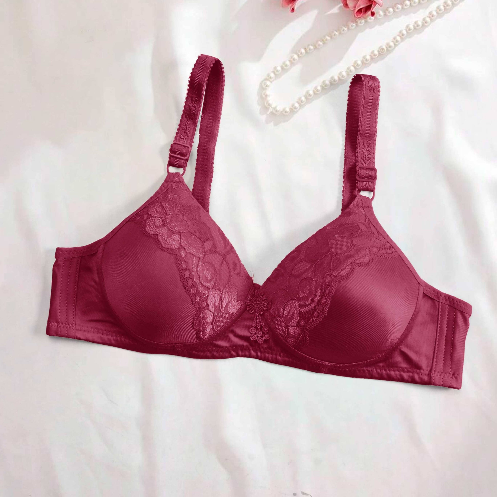 Yidieman Women's Floral Lace Design Stretched Push Up Padded Bra Women's Lingerie RAM Maroon 30 