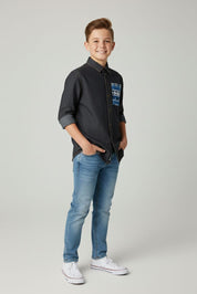 Styles Republic Boy's Geometric Denim Casual Shirt