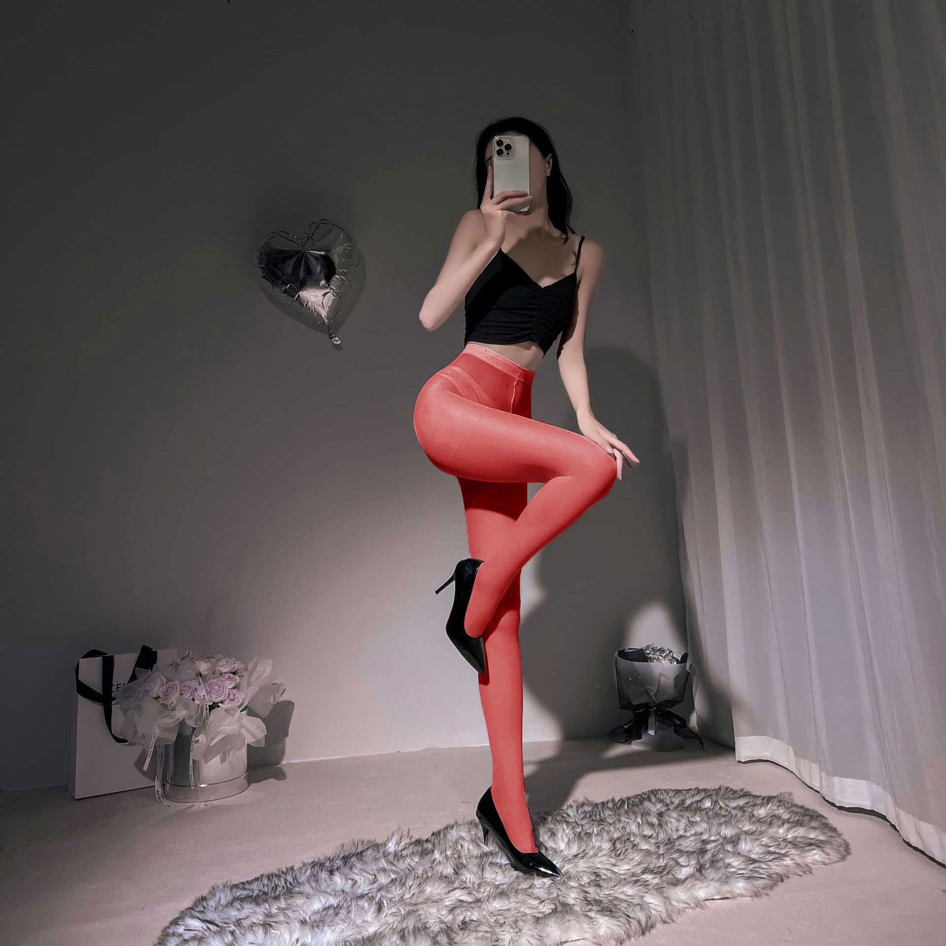 Red-Women's No Take-off Stockings With Both Sides Open Crotch