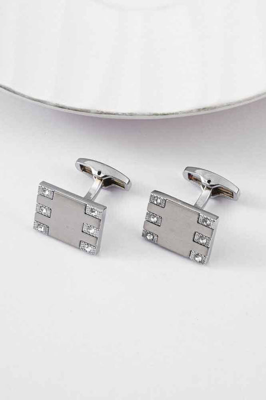 Men's Silver Square Stylish Cufflinks Set