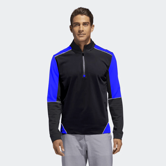 EGL Men's 1/4 Contrast Stripes Zipper Fleece Sweat Shirt Men's Sweat Shirt Image Black Royal XS