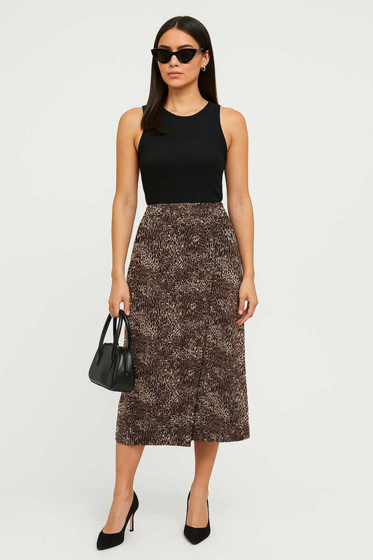 East West Women's Leopard Midi Wrap Skirt