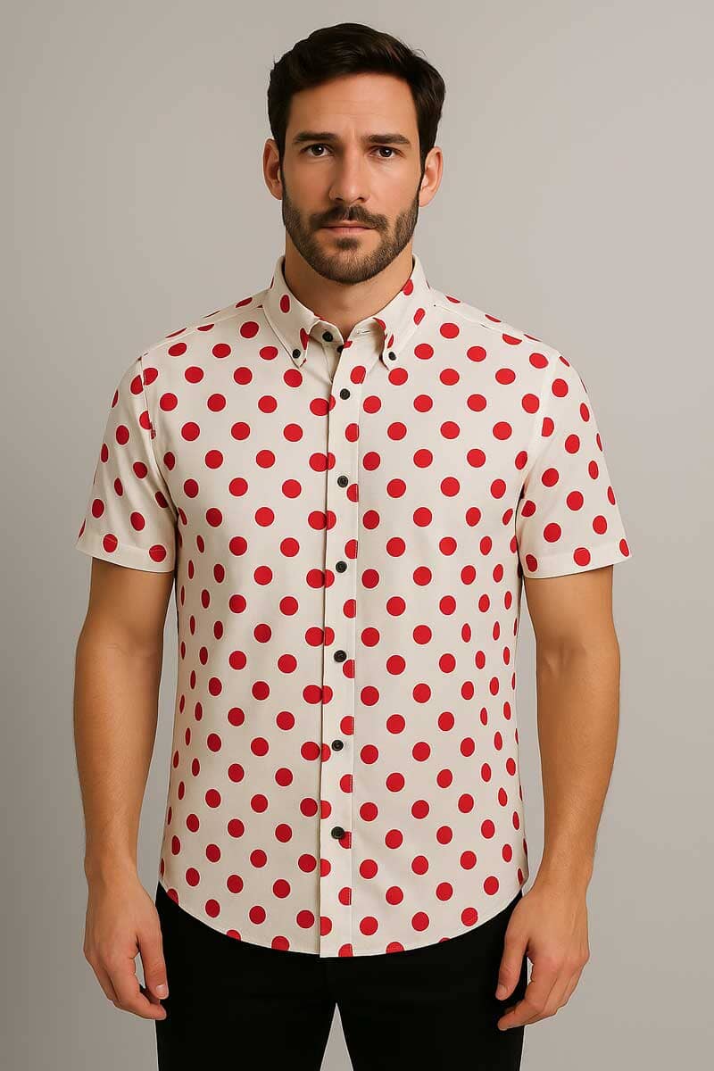 Gravity Men's Button Down Polka Dots Casual Shirt