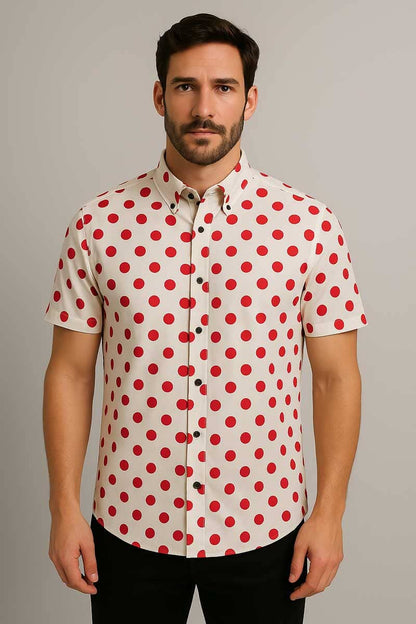 Gravity Men's Button Down Polka Dots Casual Shirt