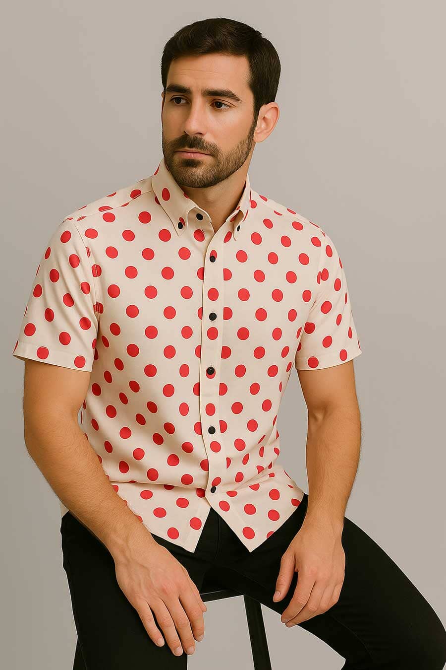 Gravity Men's Button Down Polka Dots Casual Shirt