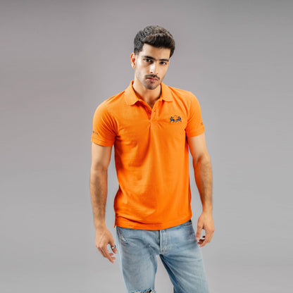 Polo Republica Men's Two Horse Rider & PR Embroidered Short Sleeve Polo Shirt Men's Polo Shirt Polo Republica Orange S 