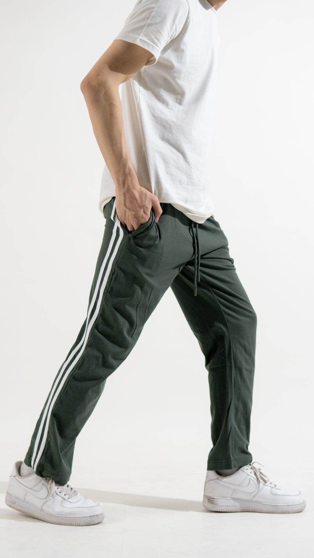 Heavy Cotton Jersey Slim-Fit Lounge Pants with Sporty Side Stripes Dark Olive S 