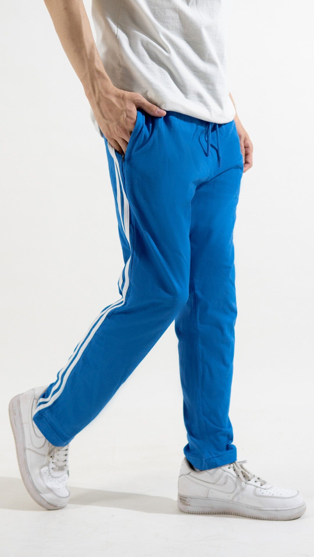 Heavy Cotton Jersey Slim-Fit Lounge Pants with Sporty Side Stripes Turquoise Blue S 