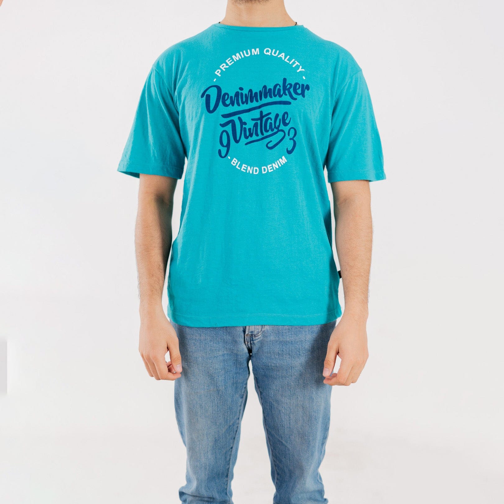Blend Men's Vintage Printed Tee Shirt Men's Tee Shirt IST Aqua Blue S 