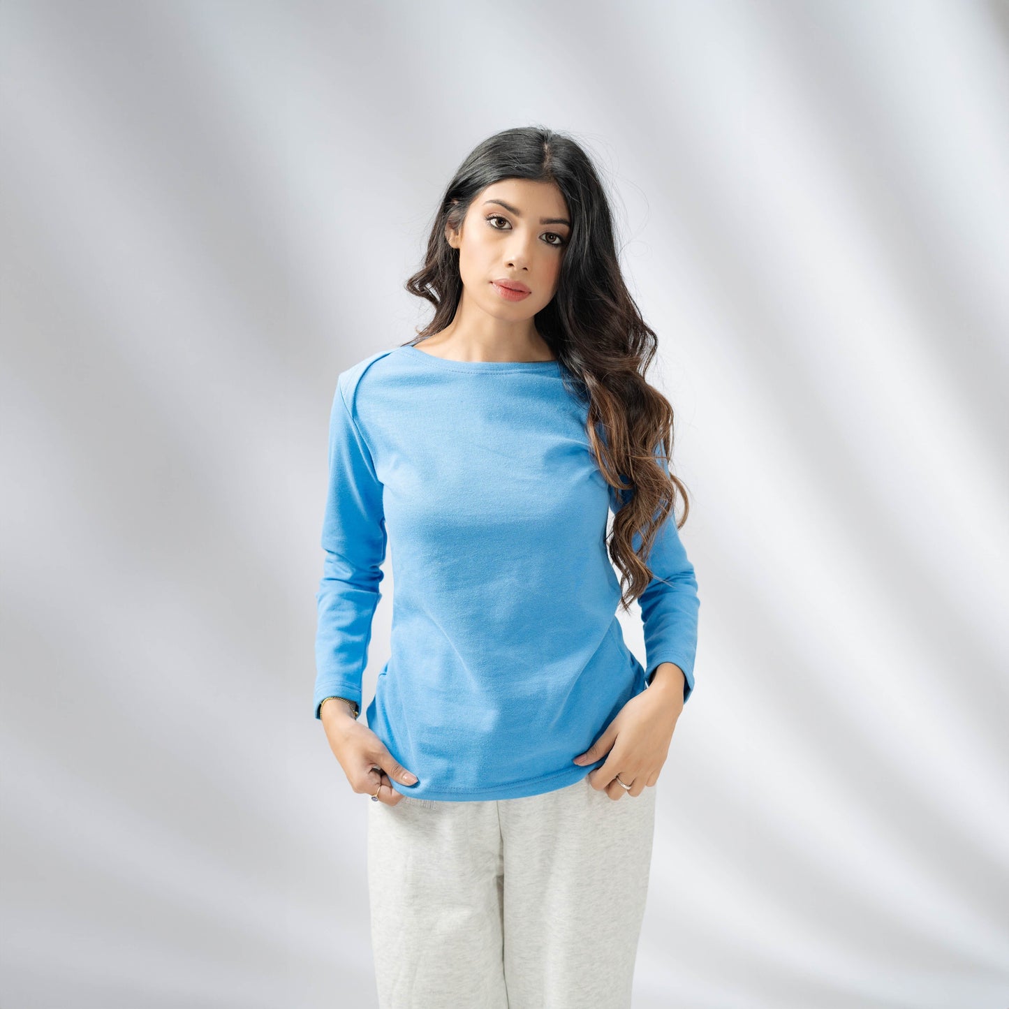 Max 21 Women’s Stylish Long Sleeves Sweat Shirt Women's Casual Shirt SZK Blue S 