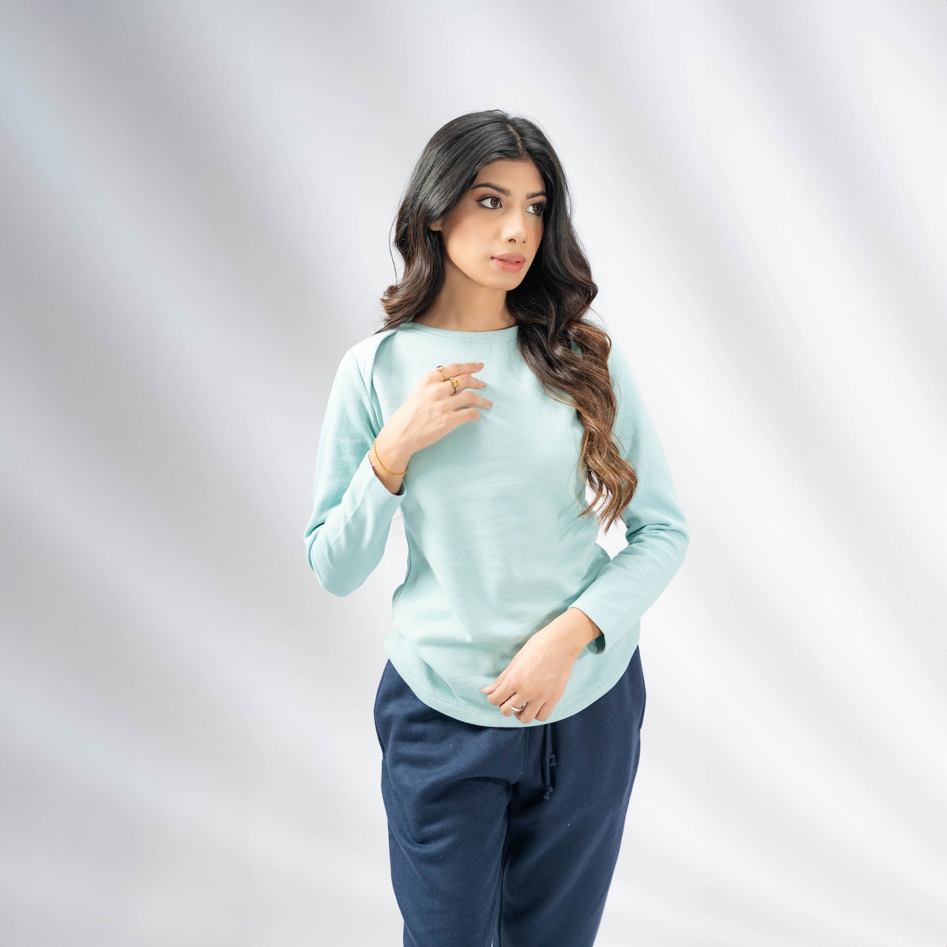Max 21 Women’s Stylish Long Sleeves Sweat Shirt Women's Casual Shirt SZK Light Turquoise S 