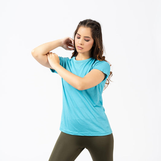 Polo Athletica Women's Activewear Sliced Short Sleeve Tee Shirt Women's Tee Shirt East West Aqua Blue XS 