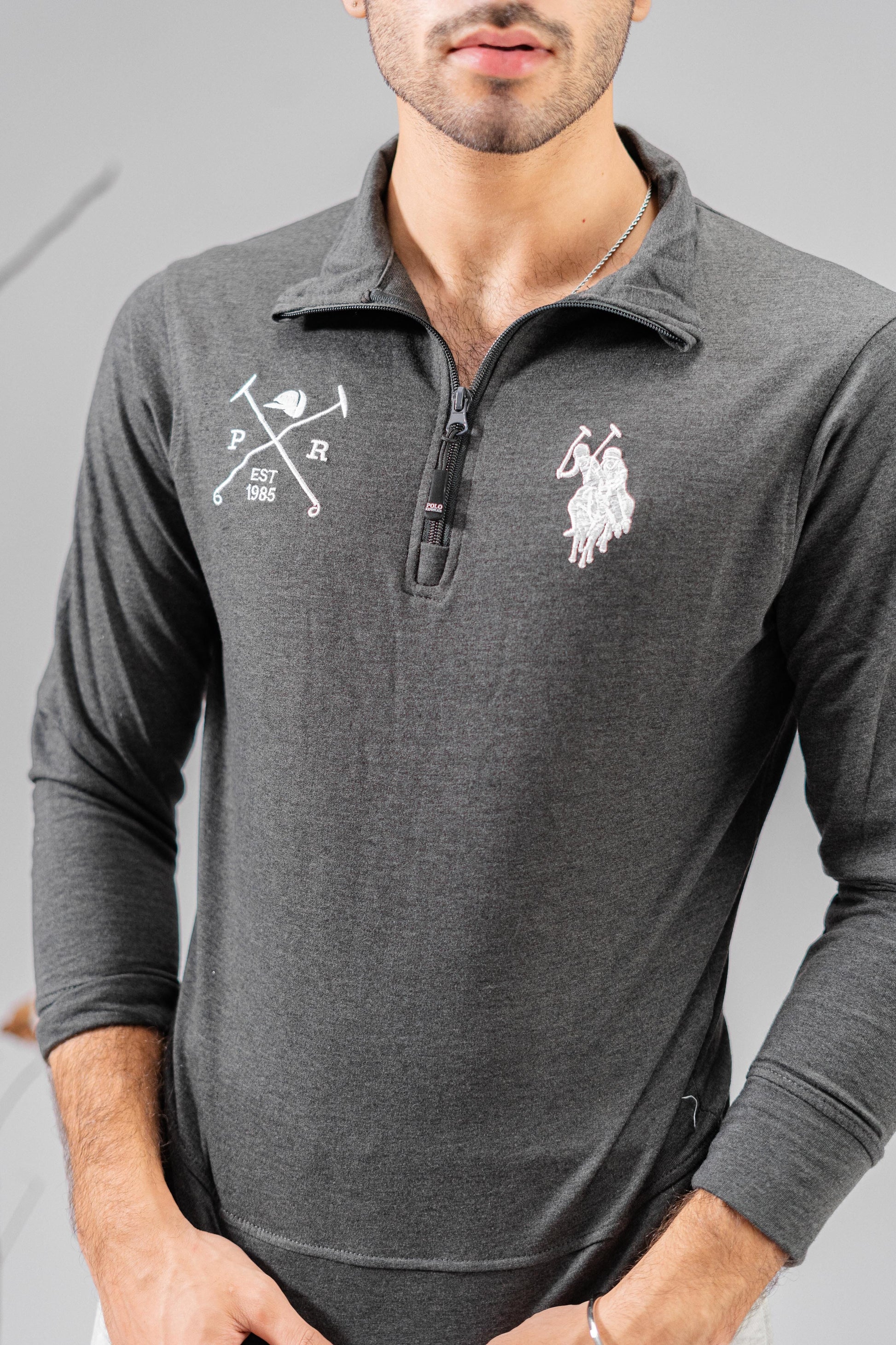 Polo Republica Men's Quarter Zipper Double Pony & Mallets Embroidered Terry Sweat Shirt Men's Sweat Shirt Polo Republica 