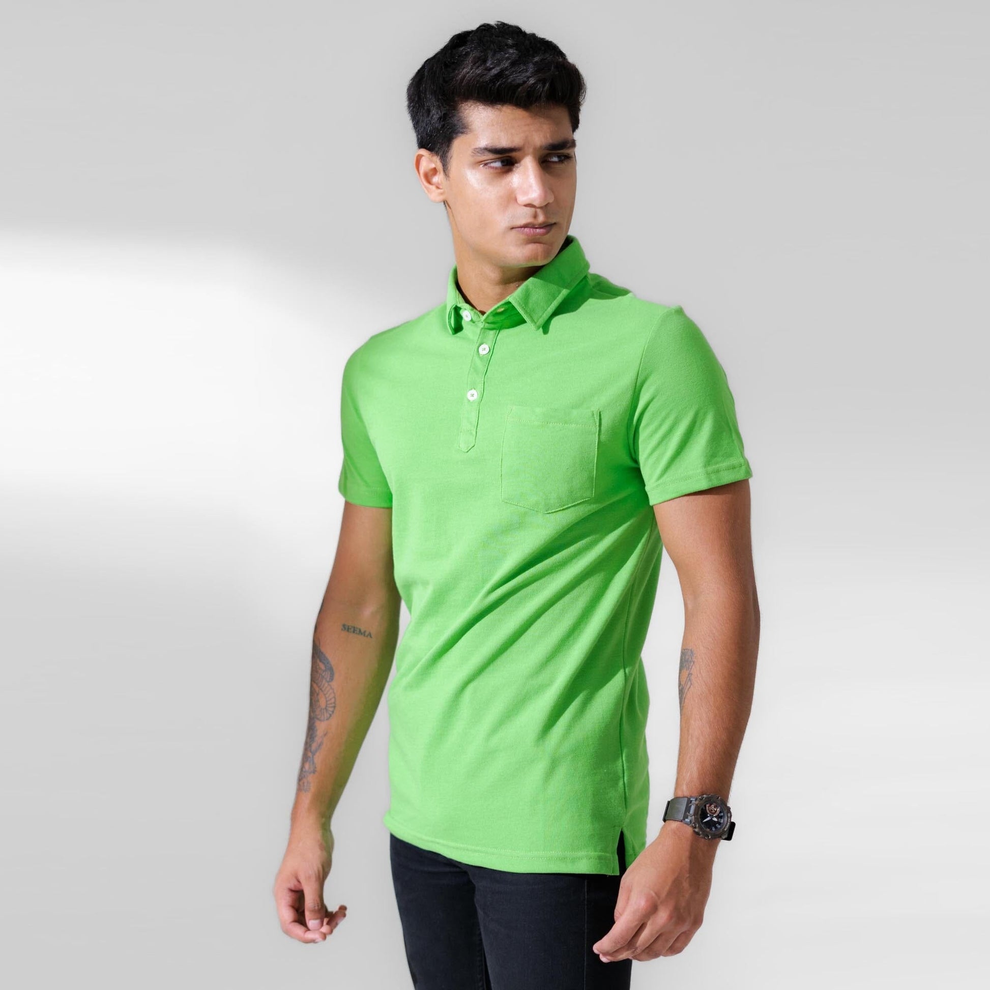 Polo Republica Men's Essentials Tailored Collar Pocket Polo Shirt Lime