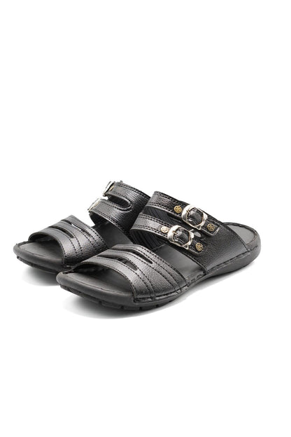Men's Buckle Straps Leather Slippers