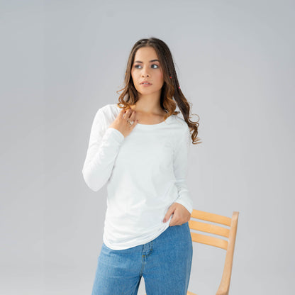 Berydale Women's Long-Sleeve Tee: Elegance in 100% BCI Combed Cotton White M 