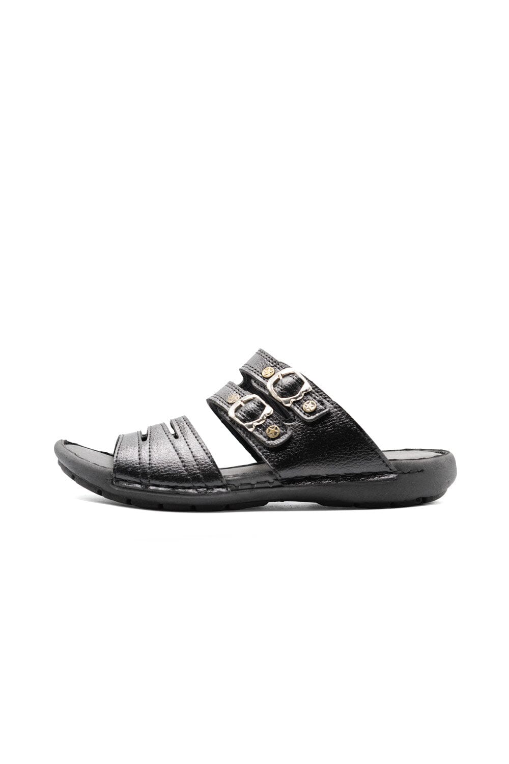Men's Buckle Straps Leather Slippers