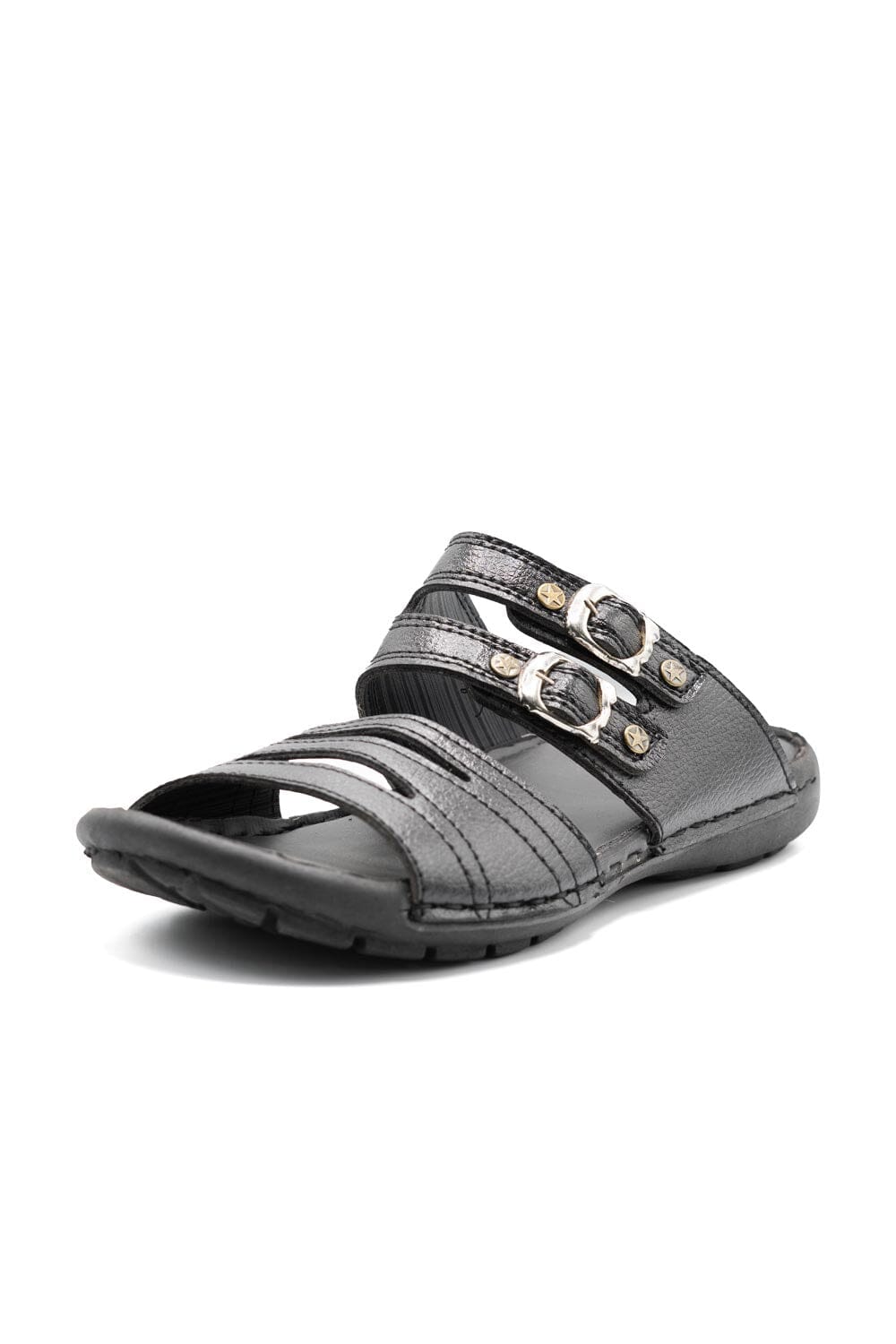 Men's Buckle Straps Leather Slippers