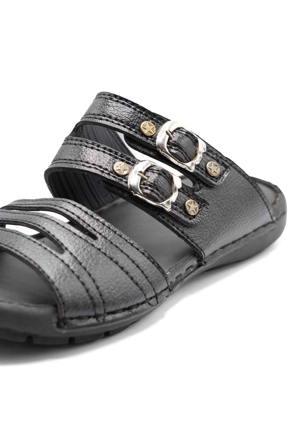 Men's Buckle Straps Leather Slippers