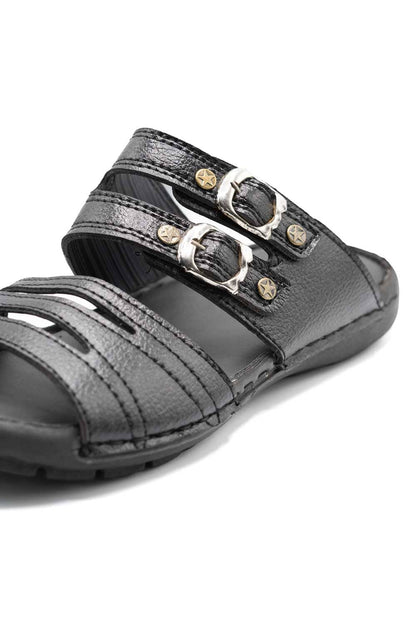 Men's Buckle Straps Leather Slippers