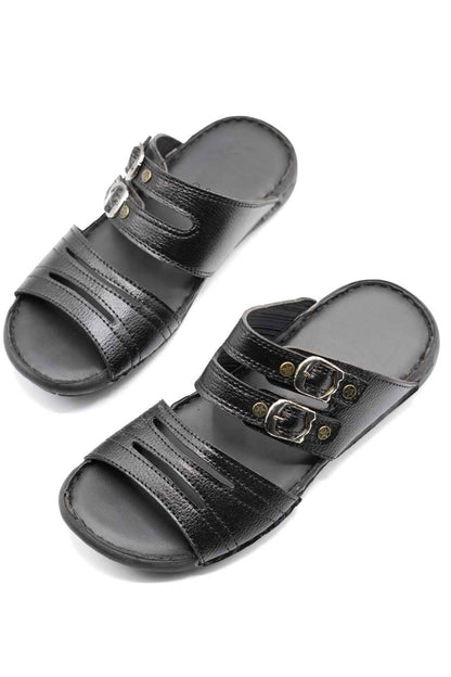 Men's Buckle Straps Leather Slippers