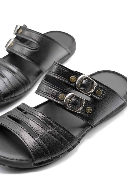 Men's Buckle Straps Leather Slippers