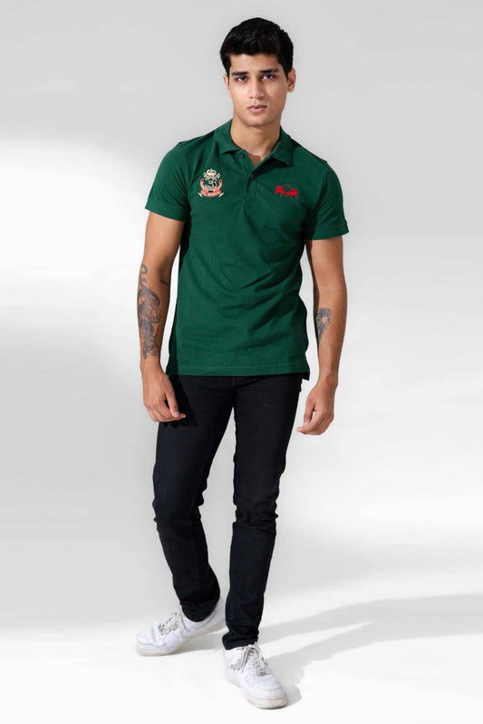 Polo Republica Men's Double Horse & 3 Emblem Embroidered Short Sleeve Polo Shirt