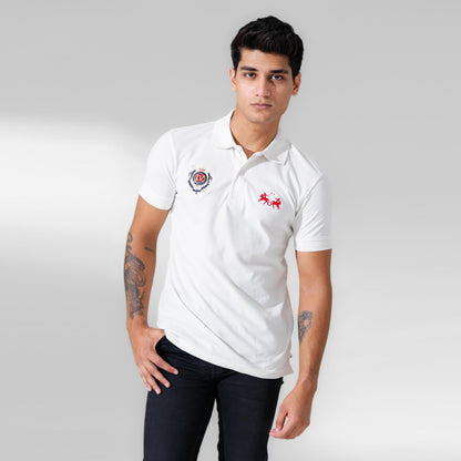Polo Republica Men's Double Pony & LV Crest Embroidered Polo Shirt Men's Polo Shirt Polo Republica Off White S 