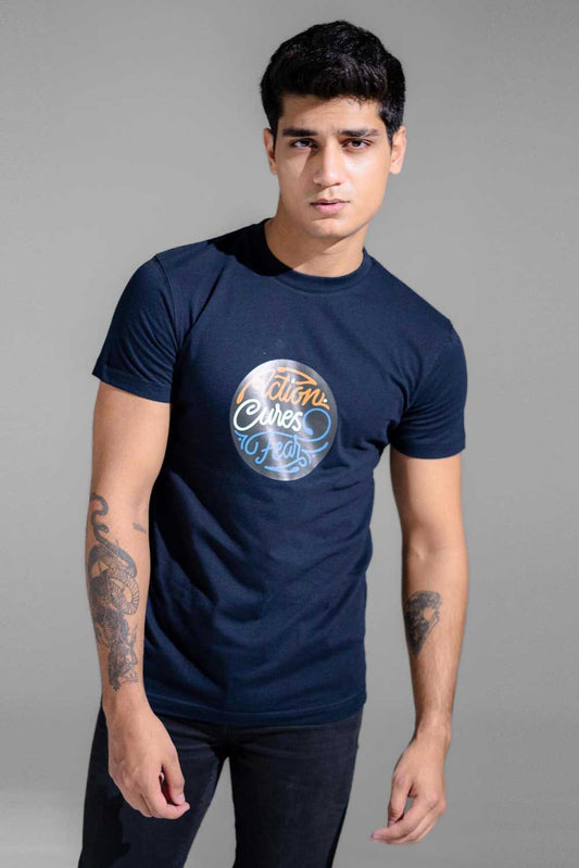 Polo Republica Men's Action Cures Fear Printed Crew Neck Tee Shirt