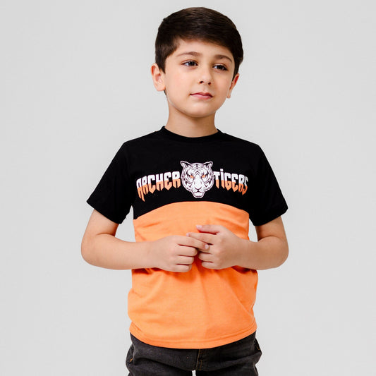Cutie Kid's Waterford Tiger Printed Panel Design Tee Shirt Boy's Tee Shirt ZBC Black & Orange 1-2 Years 