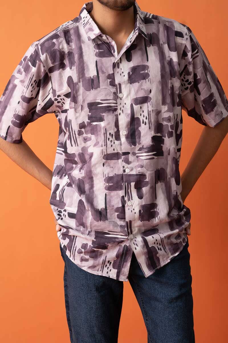 Gravity Men's Printed Short Sleeve Venice Casual Shirt