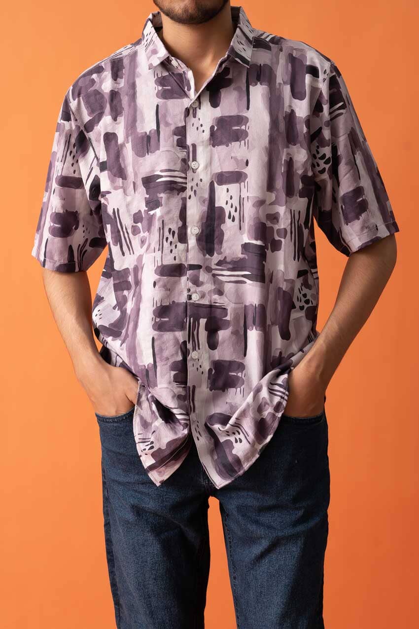 Gravity Men's Printed Short Sleeve Venice Casual Shirt