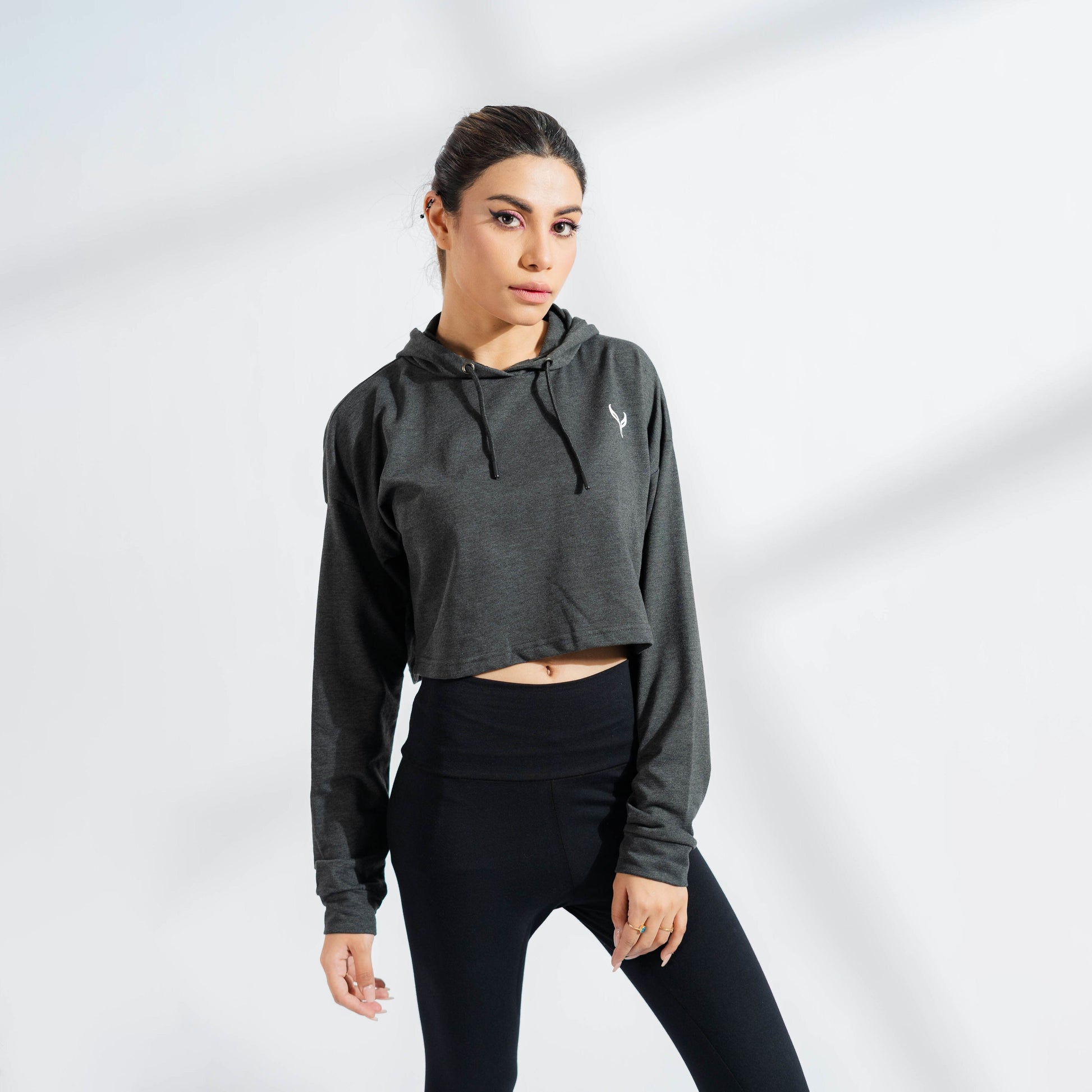 Polo Athletica Women's Hooded Activewear Terry Crop Top Women's Pullover Hoodie Polo Republica Charcoal XS 