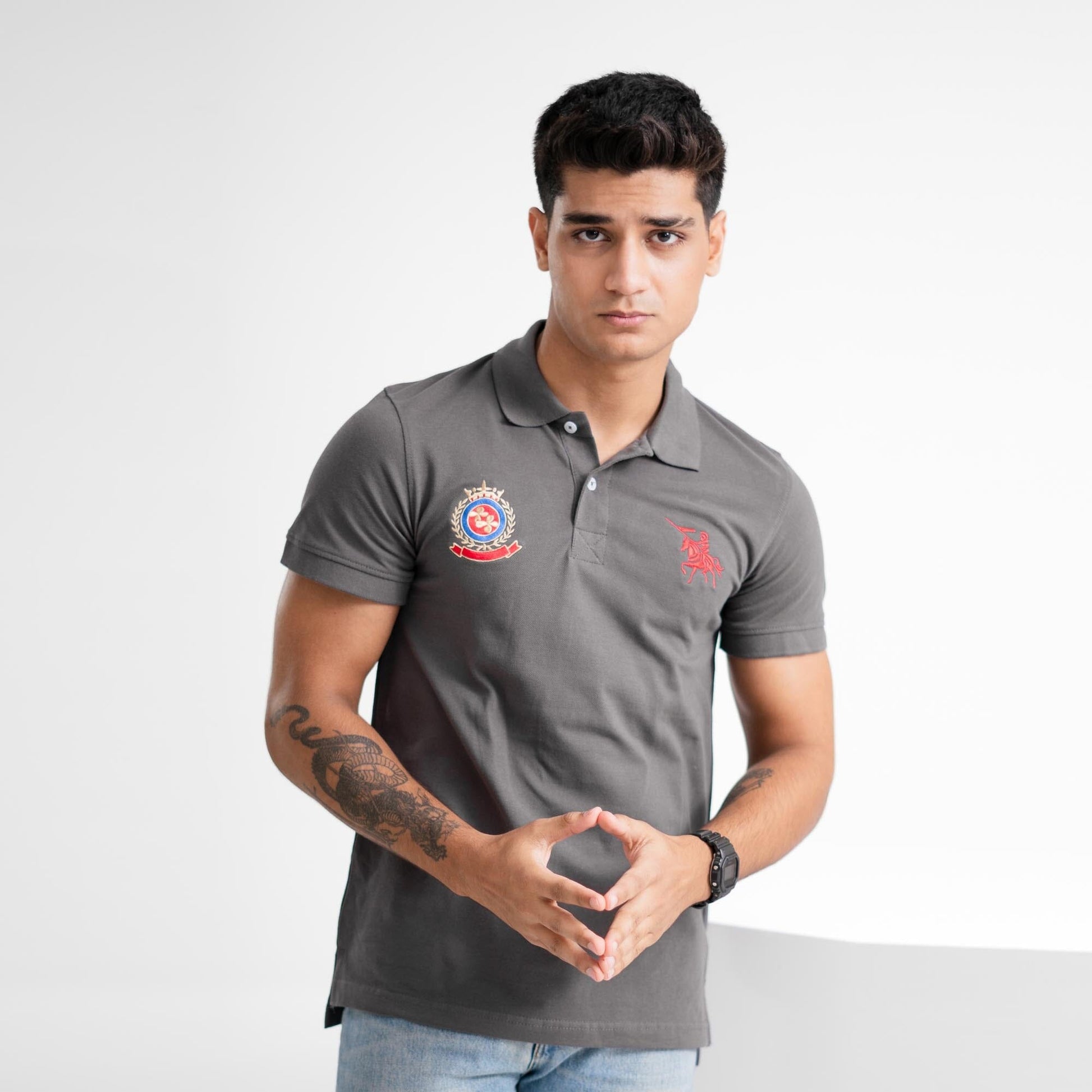 Polo Republica Men's Double Pony & LV Crest Embroidered Polo Shirt