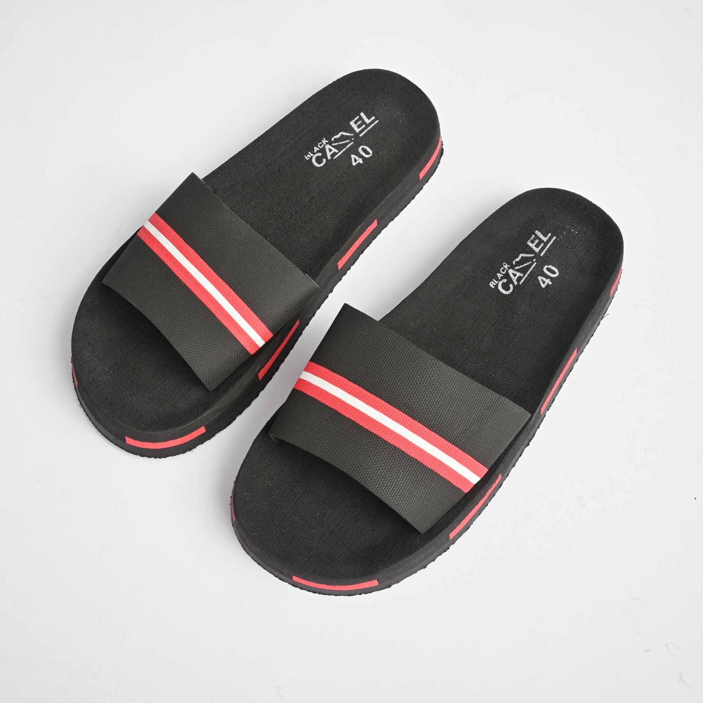 Black Camel Men's Bruges Striped Design Soft Slides Men's Shoes Hamza Traders Black EUR 39 