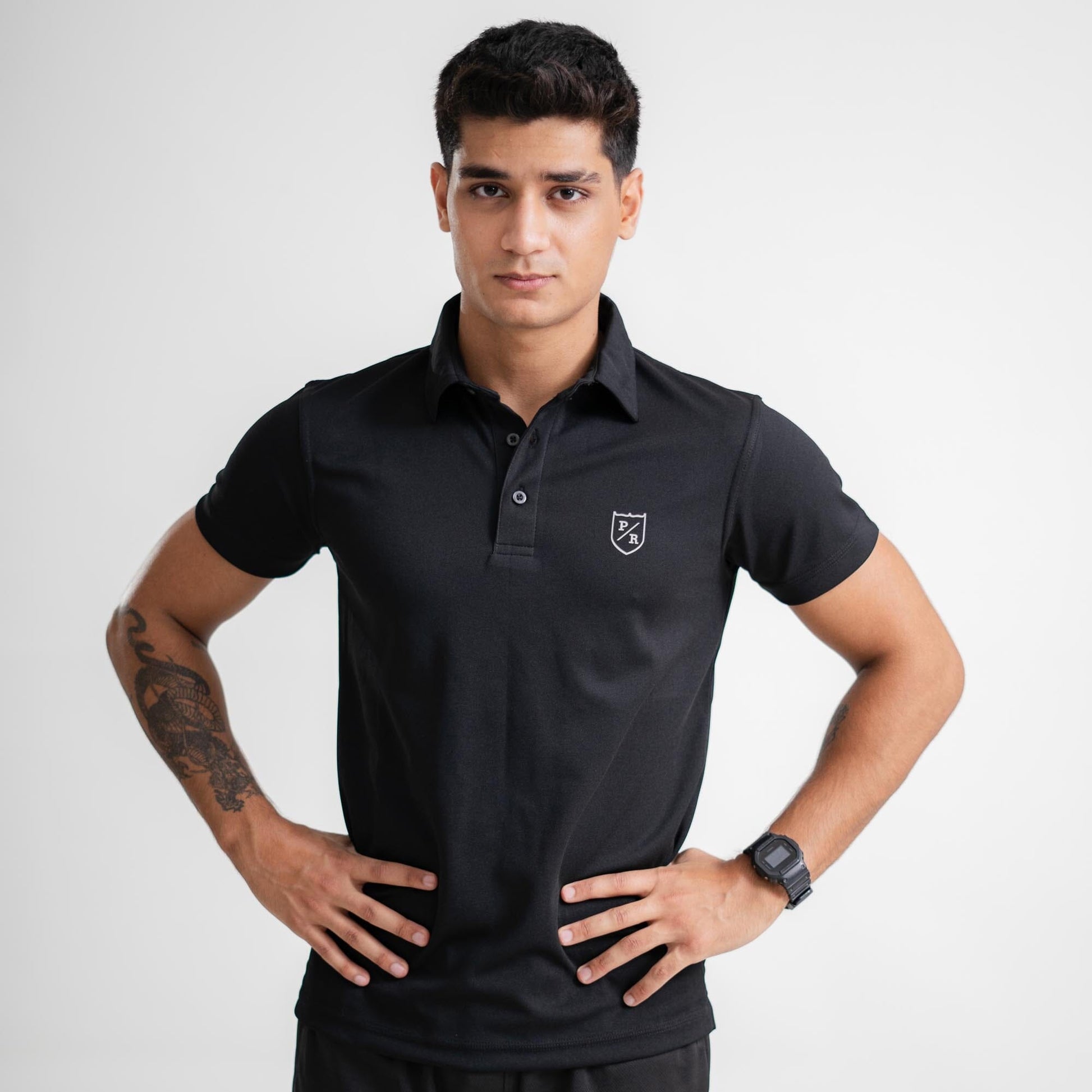 Polo Republica Men's PR Back Strips Activewear Polo Shirt Men's Polo Shirt Polo Republica Black XS 