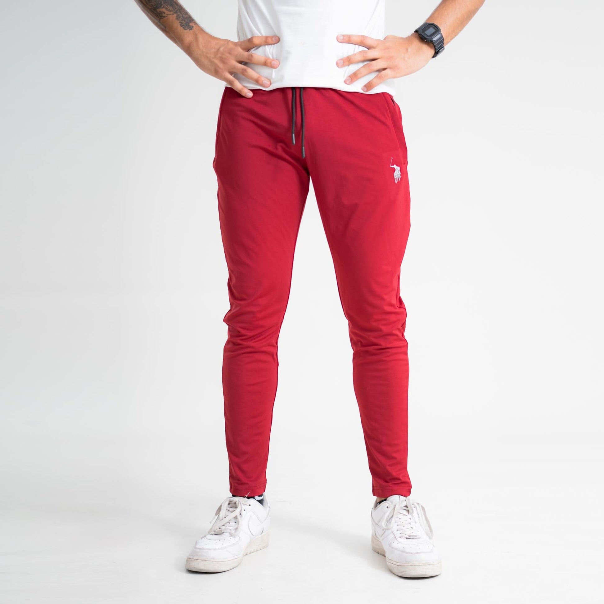 Polo Athletica Men's Slim-Fit Gym Activewear Joggers with Pony Print - Quick Dry Stretch Fabric Men's Trousers Polo Republica Maroon S 