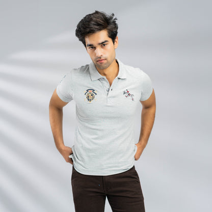 Polo Republica Men's Pony Crest & 5 Embroidered Short Sleeve Polo Shirt Men's Polo Shirt Polo Republica Grey S 