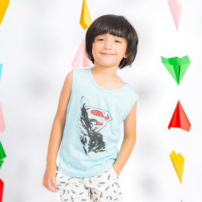 Junior Boy's Superman Printed Tank Top Boy's Tee Shirt SZK Sky 3-4 Years 