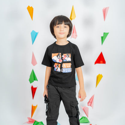Minoti Kid's Sylv Ester Printed Tee Shirt Boy's Tee Shirt SZK Black 3-4 Years 