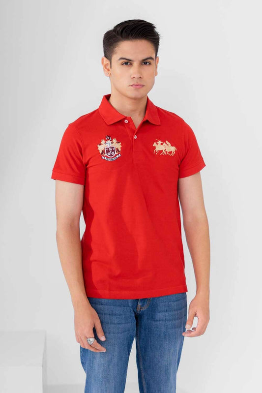 Polo Republica Men's Double Pony & Crest Embroidered Short Sleeve Polo Shirt