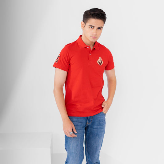 Polo Republica Men's Crown Crest & 5 Embroidered Short Sleeve Polo Shirt Men's Polo Shirt Polo Republica Red S 