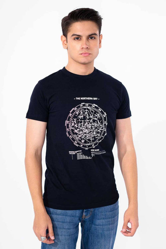 Polo Republica Men's Northern Sky Printed Crew Neck Tee Shirt